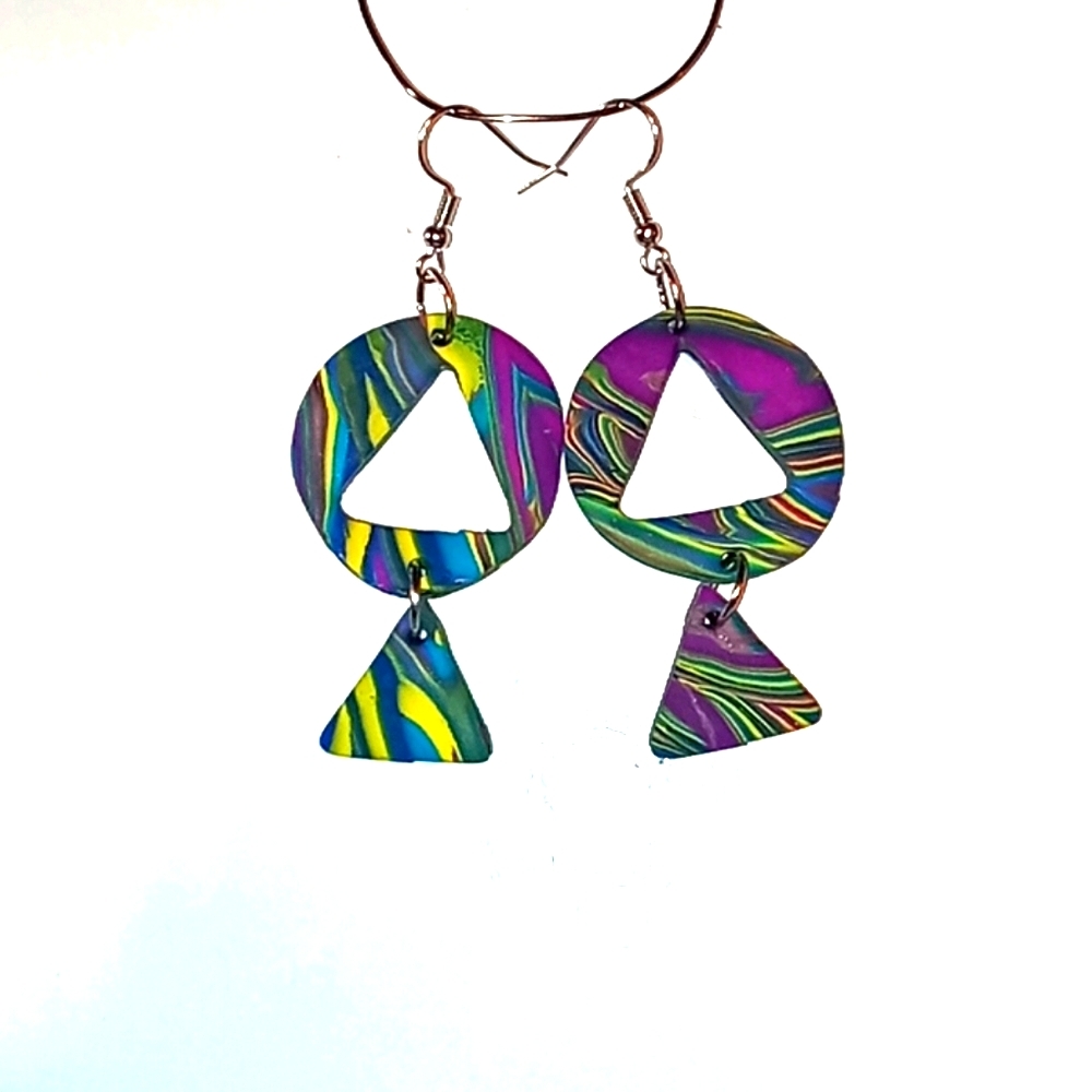 Clay earrings-Triangles and O's
